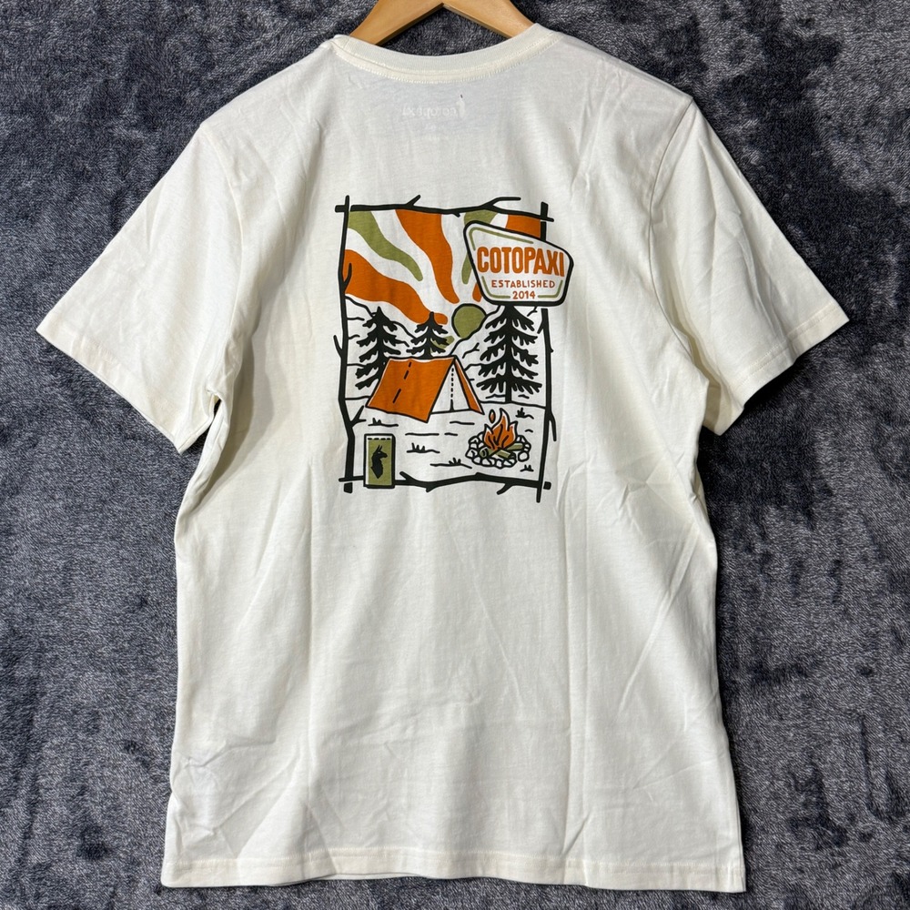 NWT Cotopaxi Mens Camp Life Pocket T-Shirt Bone Off White Graphic Small